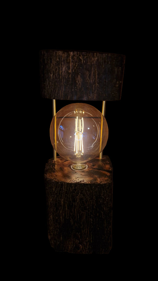 Rustic Pine wood desk lamp with a vintage-style Edison bulb and built-in dimmer switch.