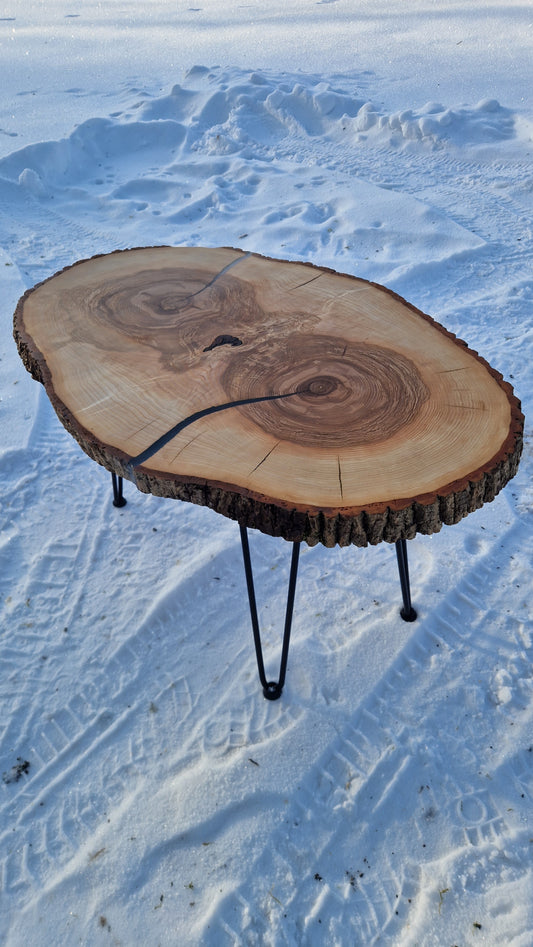 Live Edge Ashwood Slab Coffee Table with "Double Heart" Grain
