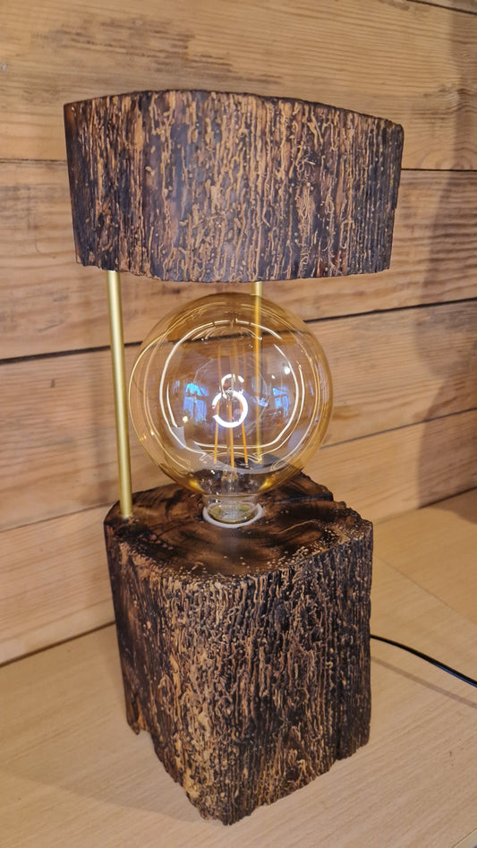 Rustic Pine Wood Dimmable Table Lamp