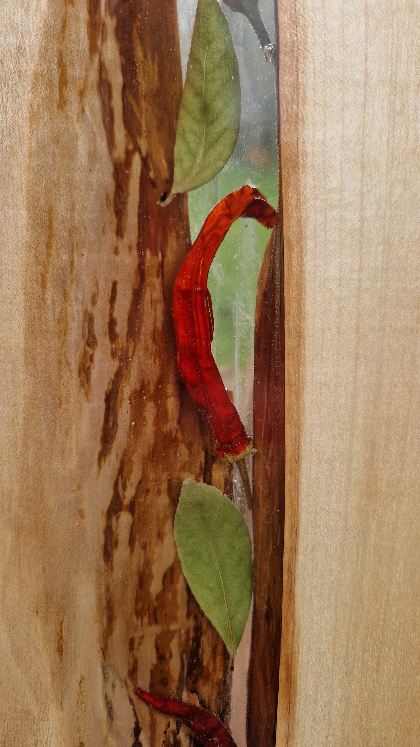 Apple wood serving board - chilli and bay leave