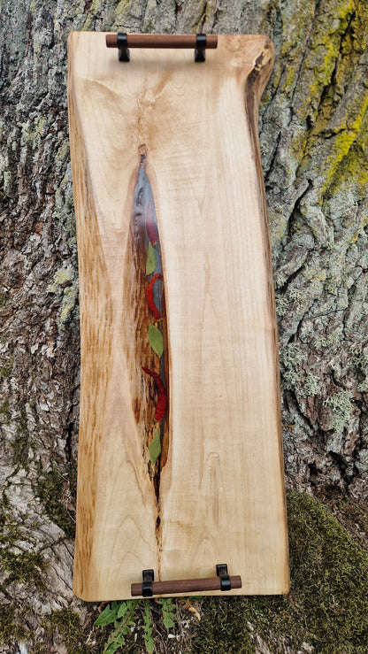 Apple wood serving board - chilli and bay leave
