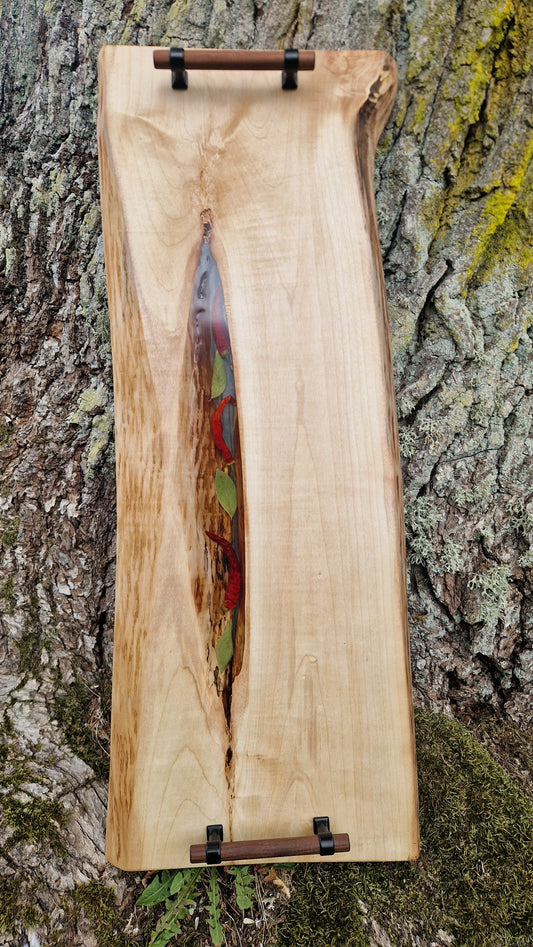 Apple wood serving board - chilli and bay leave